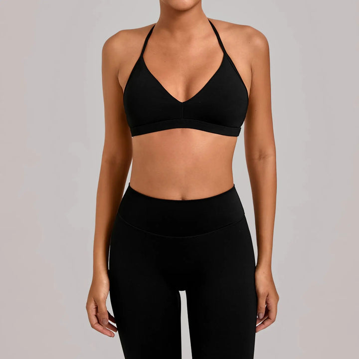 VEQKING Easy Lift Women Sports Bras Ultra Minimal Yoga Crop Tops V Neck Gym Fitness Bras Adjustable Straps Padded Workout Tops - ATFH
