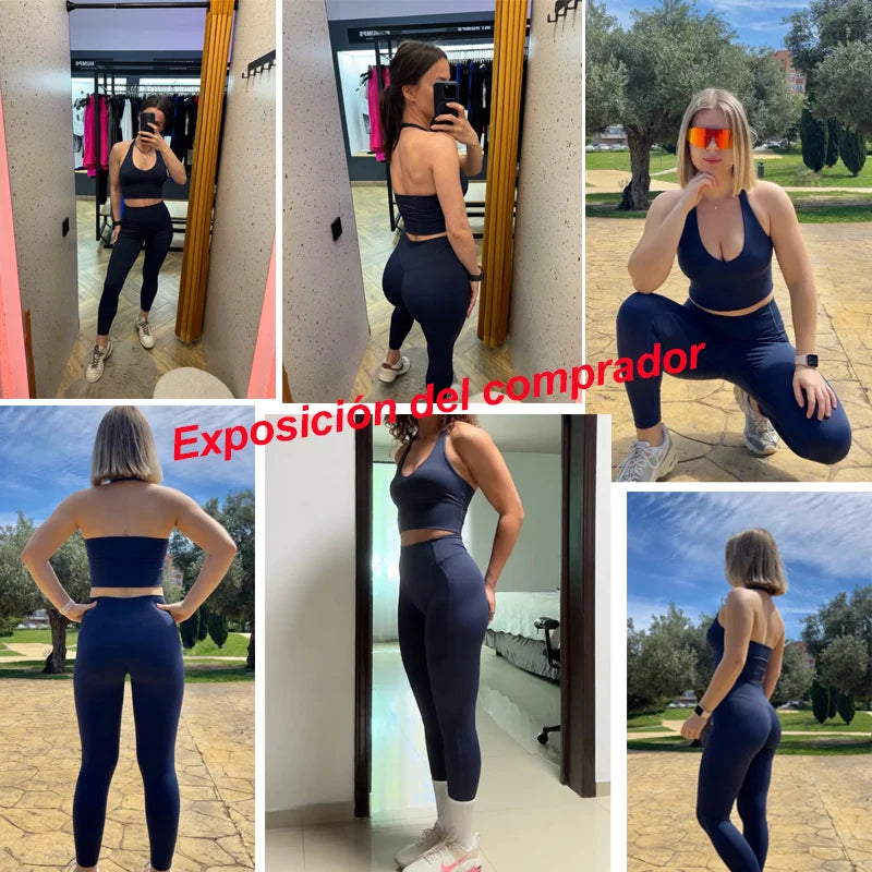 Quick-Dry Yoga Suit Sports Sets Women's Tracksuit Running Crop Tops and Leggings 2 Piece Set Fitness Wear Black Gym Clothing - ATFH
