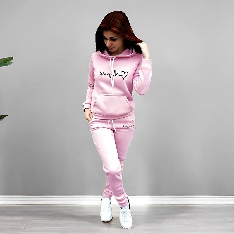 2026 Spring Women's Fashion Casual Printing Hooded Tracksuit Quality Ladies Daily Jogging Sport Two Piece Set Outfits
