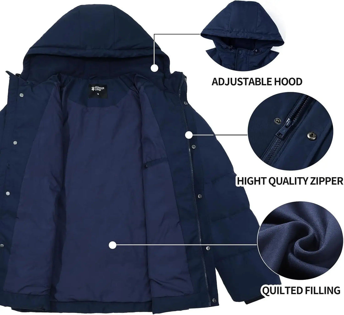 Pioneer Camp Mens Winter Coat Warm Winter Puffer Jacket Waterproof Thicken Insulated Windproof Hooded Down Quilted Coat
