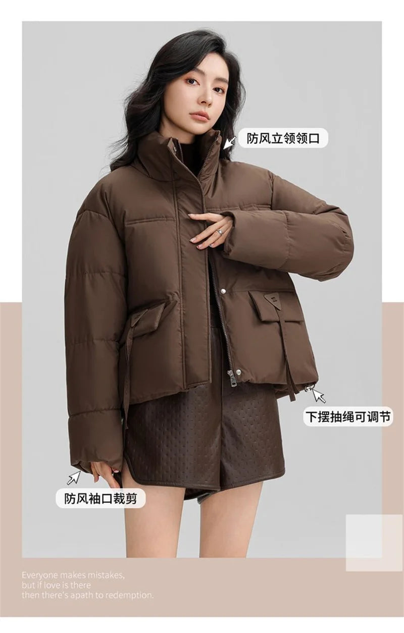 New Down and Cotton Jacket women's Short Korean Version Cotton Jacket  Stand Collar Loose Autumn and Winter bread Fashion jacket ATFH