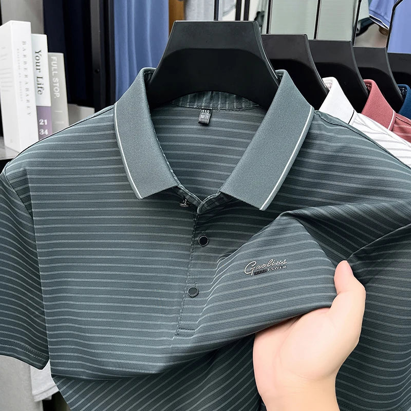 Summer New Style Men's Striped Lapel Fashion Simple Breathable Polo Shirt