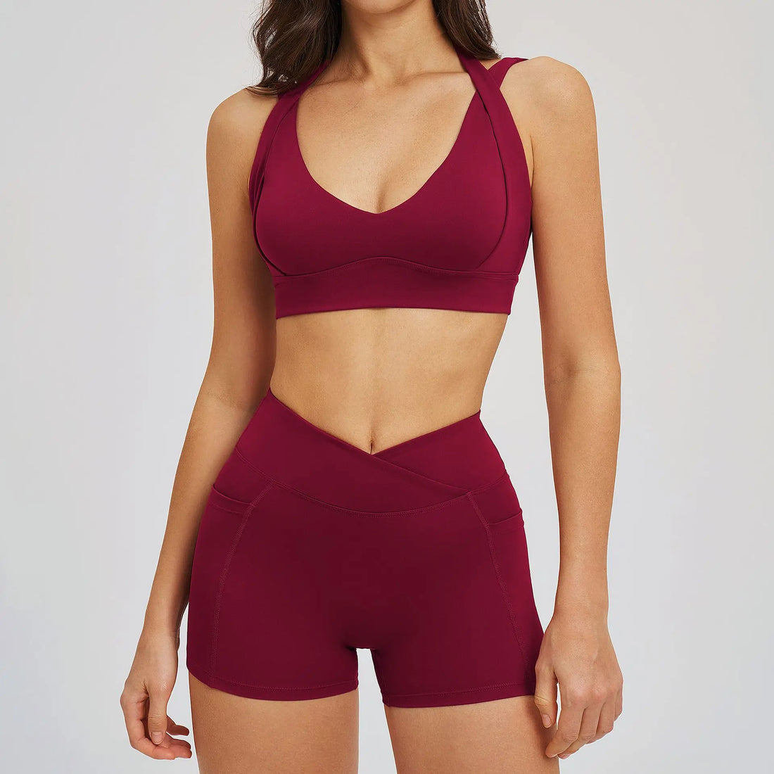 2PCS Yoga Shorts Set Women Tracksuits Gym Clothes Fitness Sports Suit Female Shockproof Bra High Waist Shorts Set Sportswear