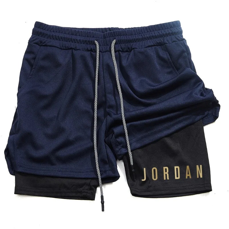 Men's double-layer sports shorts, sports shorts suitable for both running and training.