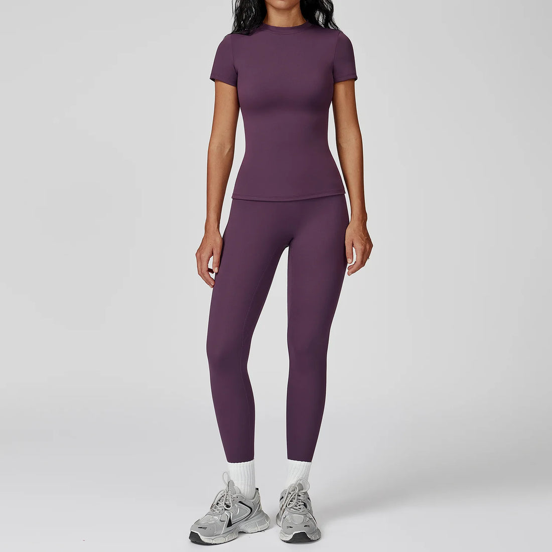 Women  Yoga Set 2PCS Workout Set Sportswear Gym Clothing Fitness Long Sleeve High Waist Leggings Cycling Shorts Sports Suits - ATFH