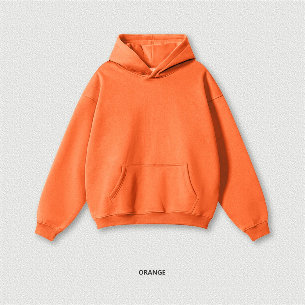Autumn Winter Men 345gsm Fleece Hoodies Unisex Women Relax Fit Warm Solid Hooded Pullovers Sweatshirts HY0863 - ATFH