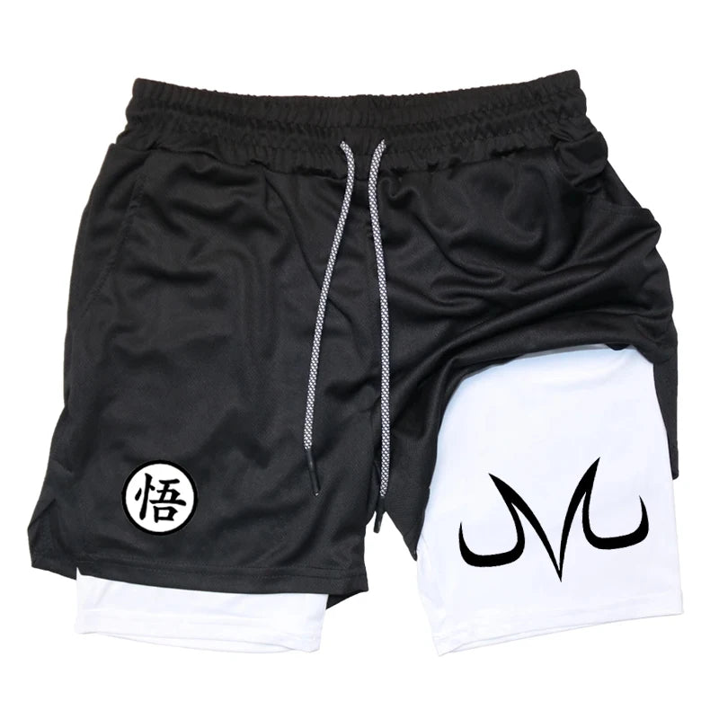 Fashionable men's printed fitness shorts, casual gym exercise, sports, quick drying knitting, double-layer, 2-in-1, summer, bran