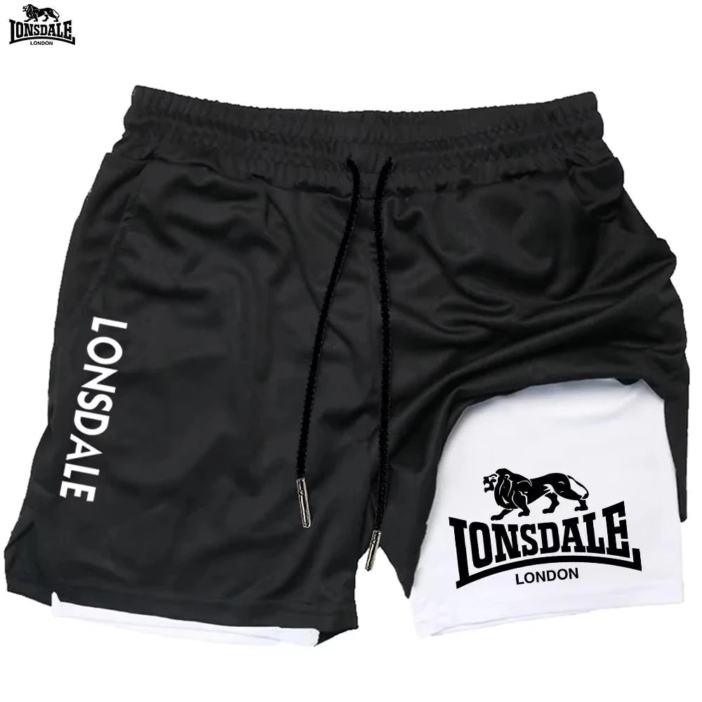 LONSDALE Men's Double Layer Two-in-One Sport Shorts Quick-Drying Breathable Casual Summer Running Clothing Short