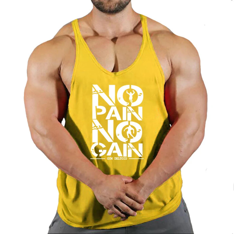 Hot Sale Gym Cotton Singlets Canotte Bodybuilding Stringer Tank Top NO PANI NO GAIN Fitness Shirt Muscle Guys Sleeveless Tanktop