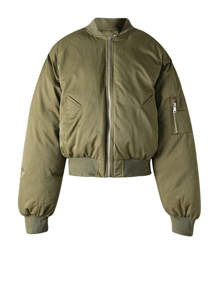 [EAM] Army Green Thick Warm Big Size Cotton-padded Coat Long Sleeve Women Parkas Fashion Tide New Autumn Winter 2026 CPG2505