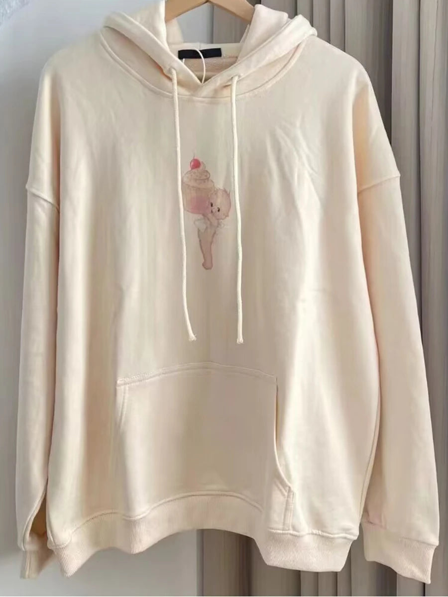 Autumn Letter Print Loose Drawstring Hoodies Women New Casual Pocket Streetwear Cotton Pullover Top Sweet Cute Sweatshirts OOTDS - ATFH