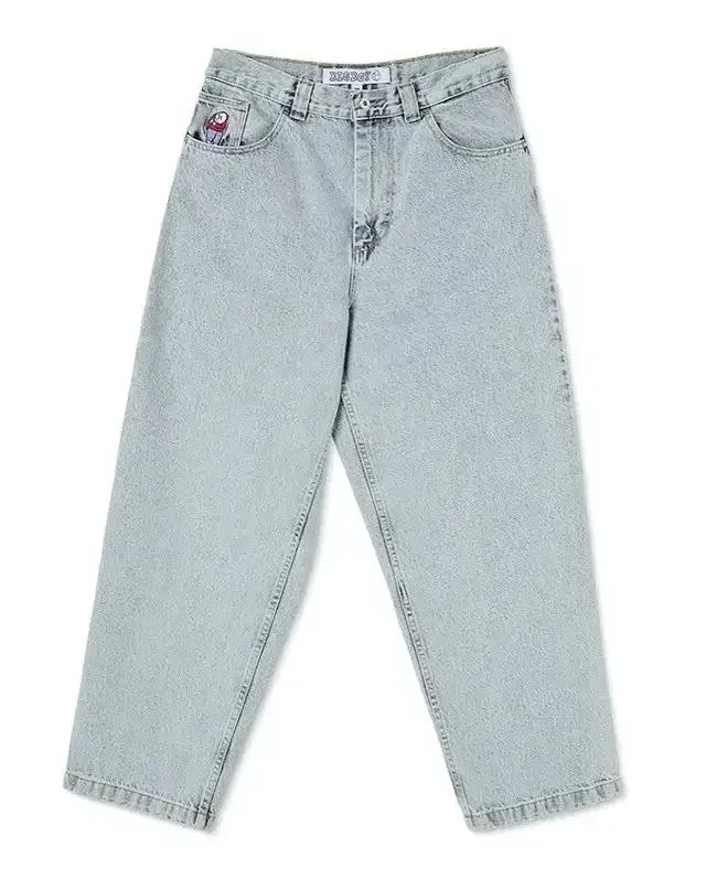 Hip Hop Retro Blue Cartoon Embroidery Jeans for men Gothic Baggy Streetwear Polar Big Boy Jeans Mens Fashion Wide Leg Trouser ATFH