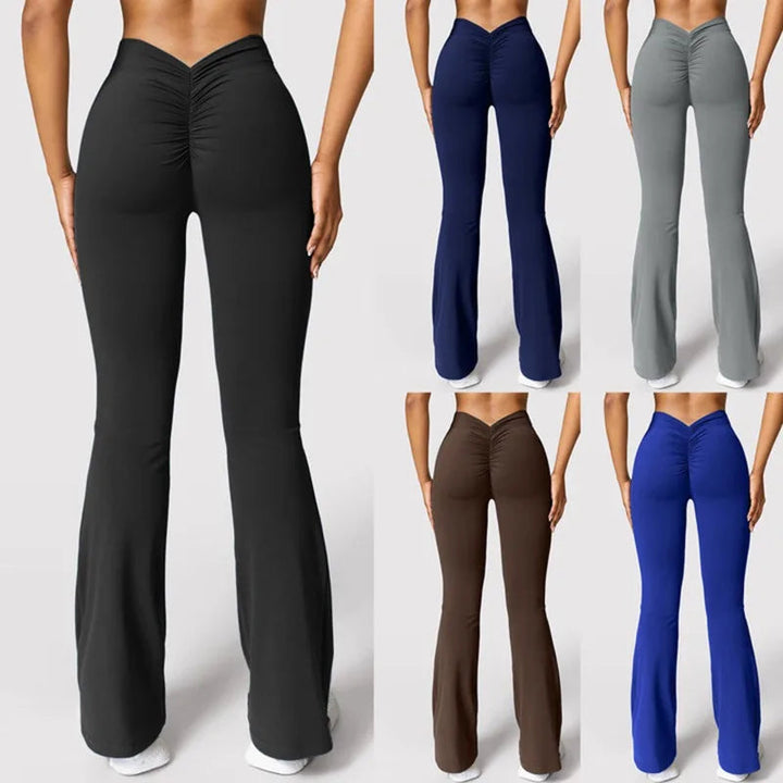 Fashion Micro Horn Leggings Women V-back Waist Sports Pants High Waist Push Up Butt Gym Pants Solid Slim Casual Leggings ATFH