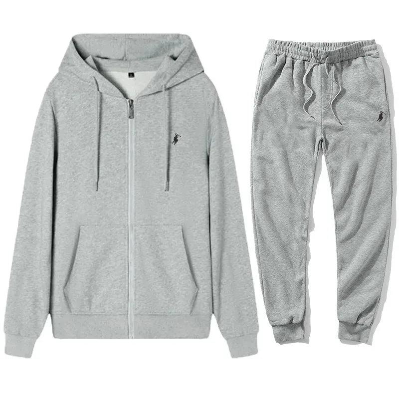 2026 Autumn and Winter New Men's Sports Suit, Stylish Outdoor Zip Fleece Men's Casual Hoodie + Pants Two-Piece Set - ATFH