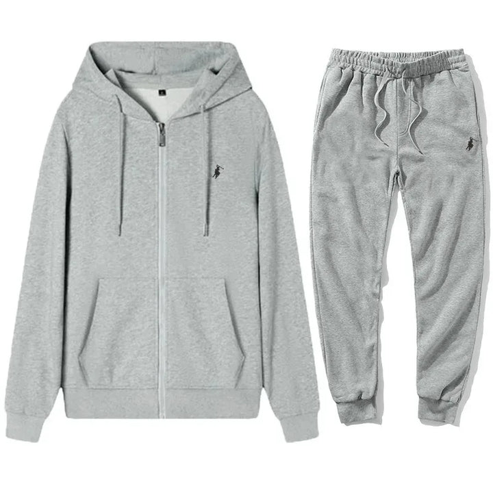 2026 Autumn and Winter New Men's Sports Suit, Stylish Outdoor Zip Fleece Men's Casual Hoodie + Pants Two-Piece Set - ATFH