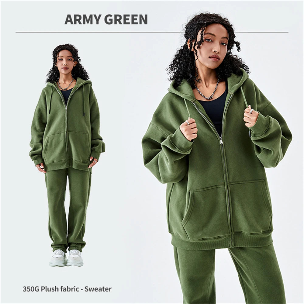 ZODF Basic Winter Men Fleece Zipper Hoodies Unisex Casual Loose 350gsm Warm Solid Hooded Sweatshirts Coats 18 Colors HY0726 - ATFH