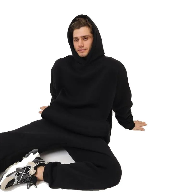 New in Hoodies & Sweatshirts Autumn and Winter Thick Fleece Sports Men's Women's Warm Hoodie Two-piece Set Tracksuits for Man - ATFH