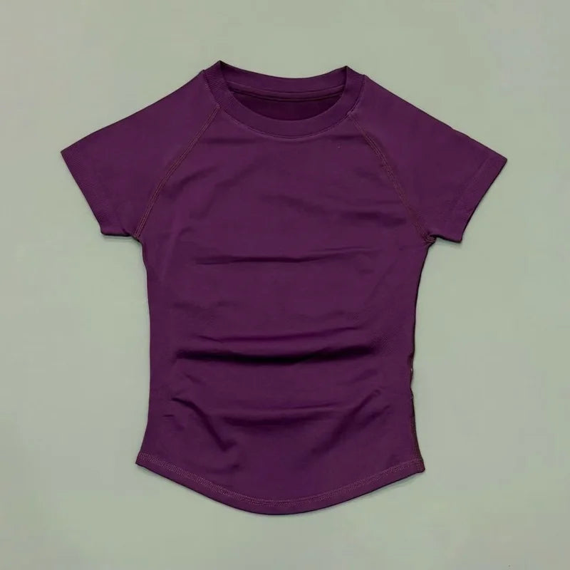 HISTELLO Sport Short Sleeve Top Seamless Yoga Leotard Clothing Women Running Sports T Shirt Workout Shirts Fitness Sports Vest - ATFH