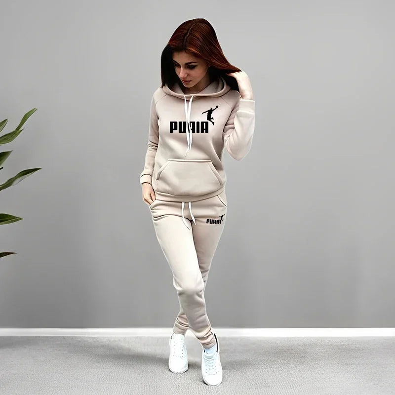 Autumn Winter Daily Casual Sporty Hoody Outfit Female Home Outdoor Comfort Sportswear Women's Jogger Set Hoodies and Sweatpants