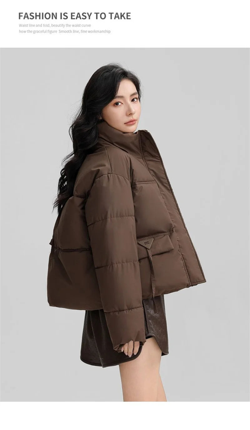 New Down and Cotton Jacket women's Short Korean Version Cotton Jacket  Stand Collar Loose Autumn and Winter bread Fashion jacket ATFH