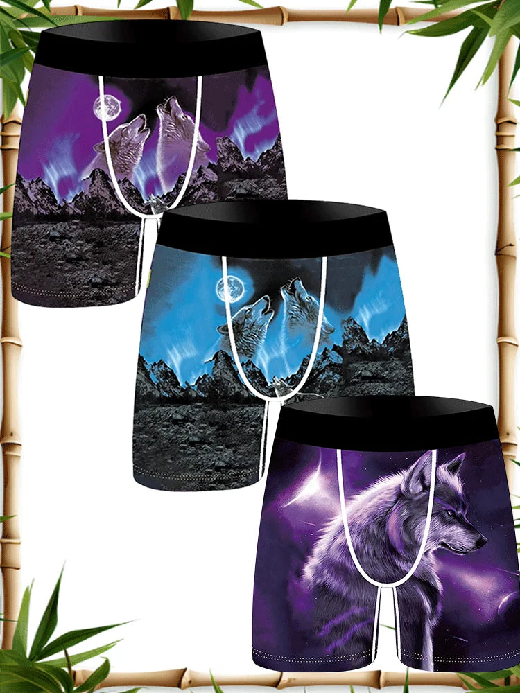3Pcs Lion Wolf Print Men Underwear Boxers Men's Novelty Underpant Breathable Printed Male Underpants Man Boxer Briefs