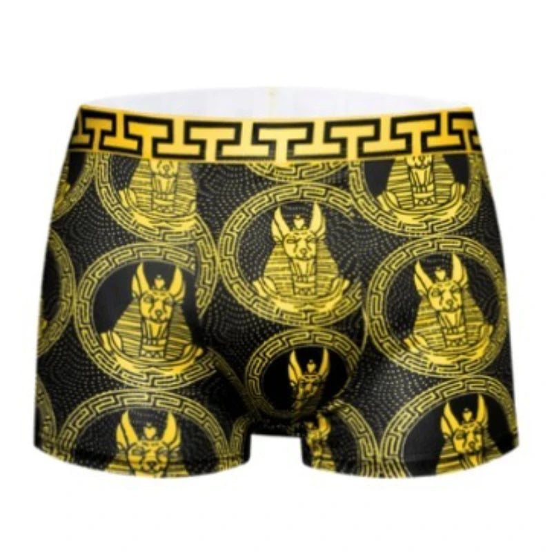 Mens Egyptian Gold Black Boxer Briefs Luxury Greek Key Pattern Party Rave Outfit Underwear for Trendsetters Cool Festival Shorts