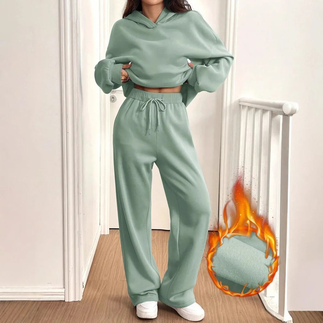 Autumn Winter Sports Suit Women Hooded Long-sleeved Pullover Sweatshirt Drawstring Sweatpants Conjunto Dos Piezas Mujer Invierno