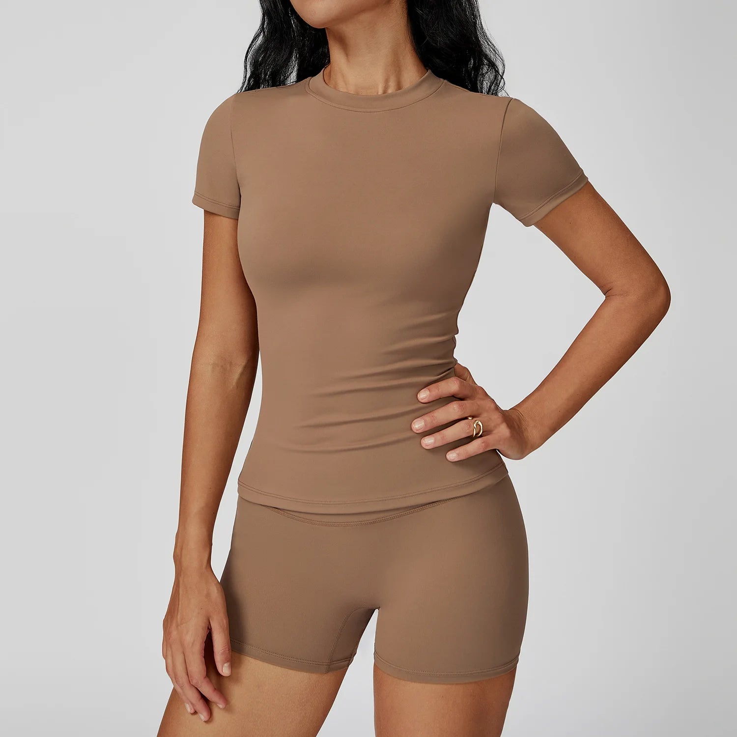 Women  Yoga Set 2PCS Workout Set Sportswear Gym Clothing Fitness Long Sleeve High Waist Leggings Cycling Shorts Sports Suits - ATFH