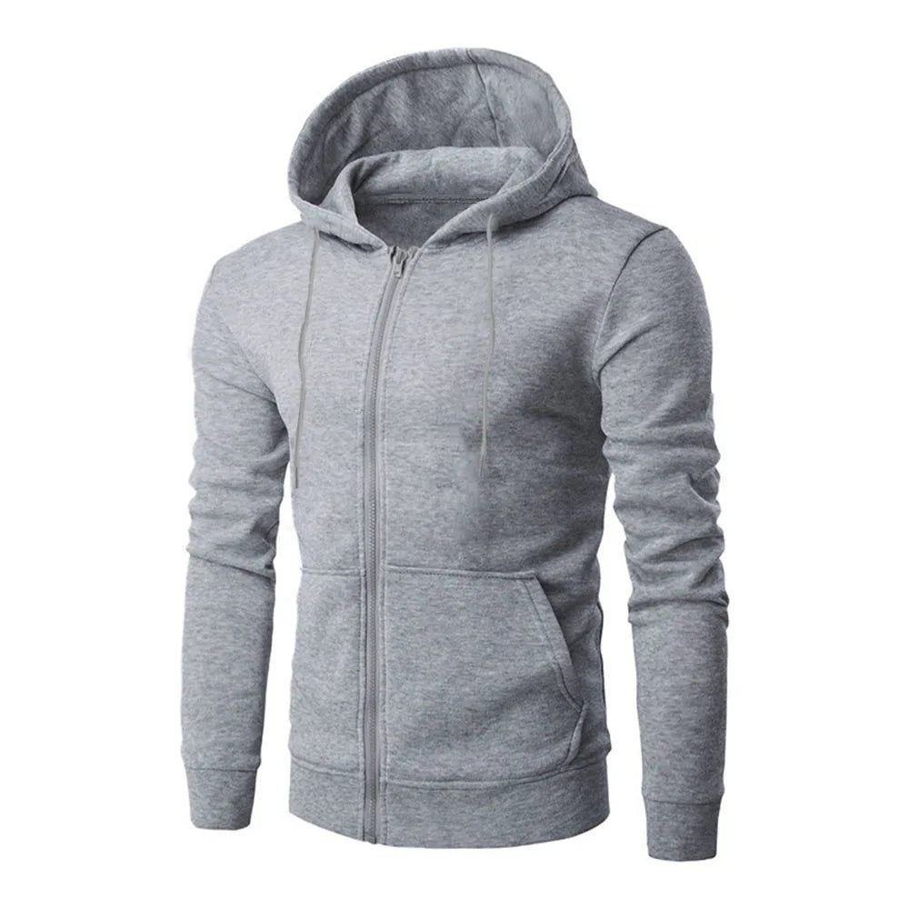 Men's Hoodie Solid Color Basic Hooded Jacket Cardigan Sweatshirt Spring Autumn Casual Men Streetwear Tracksuit Male - ATFH
