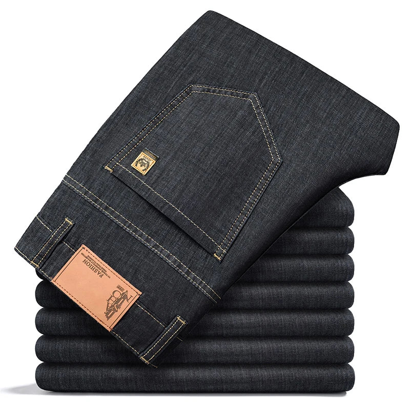 Modal Fabric Summer Thin Men's Jeans Straight Business Fashion Comfortable Breathable Male Brand Clothing Denim Trousers ATFH