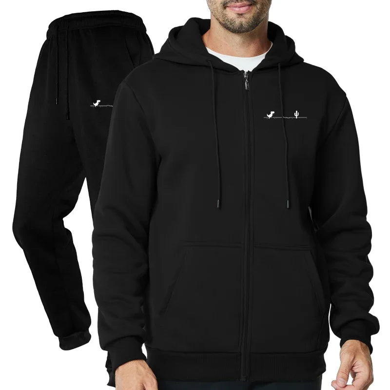 Men's Outdoor Fitness Jogging Fashion Casual Sports Luxury Hoodie and Zipper Pants Set Clothing - ATFH