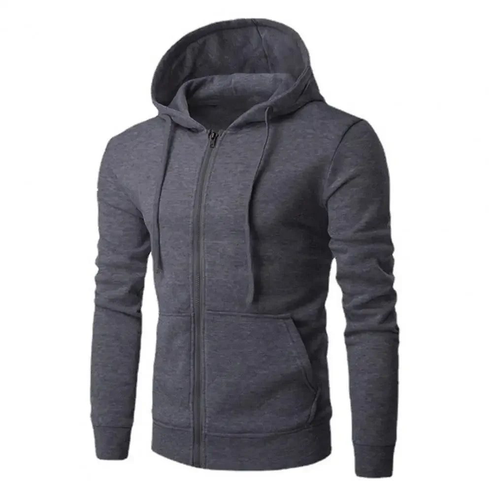 Men's Fashion Fleece Zipper Sweatshirt Loose Casual Hoodie for Spring Autumn - ATFH