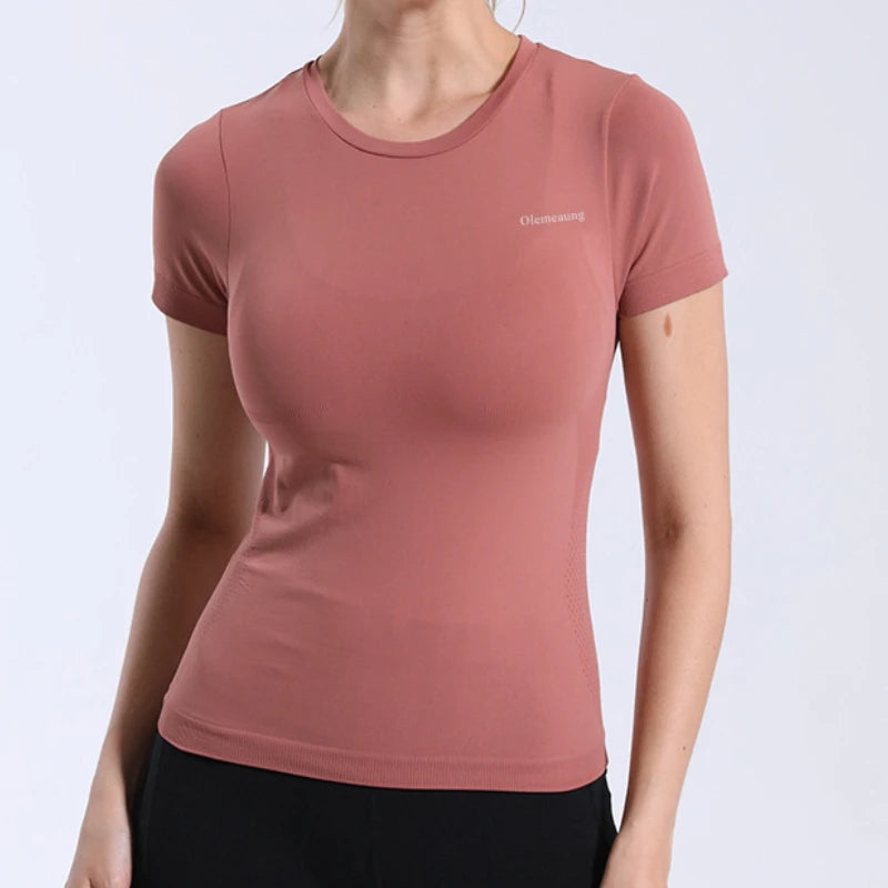 Women Short Sleeve Yoga Shirt Seamless Sport T Shirts Fitness Clothes Yoga Fitness Gym Top Running Active Wear Sport Top Female - ATFH