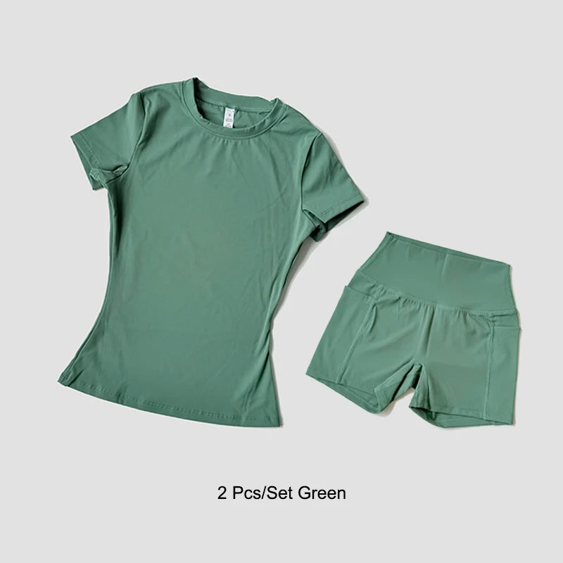 WAREBALL Women Yoga Set Gym Sportswear Sport Top Hight Waist Shorts Suit Fitness Workout Butt Lifting Short Tight Suit - ATFH