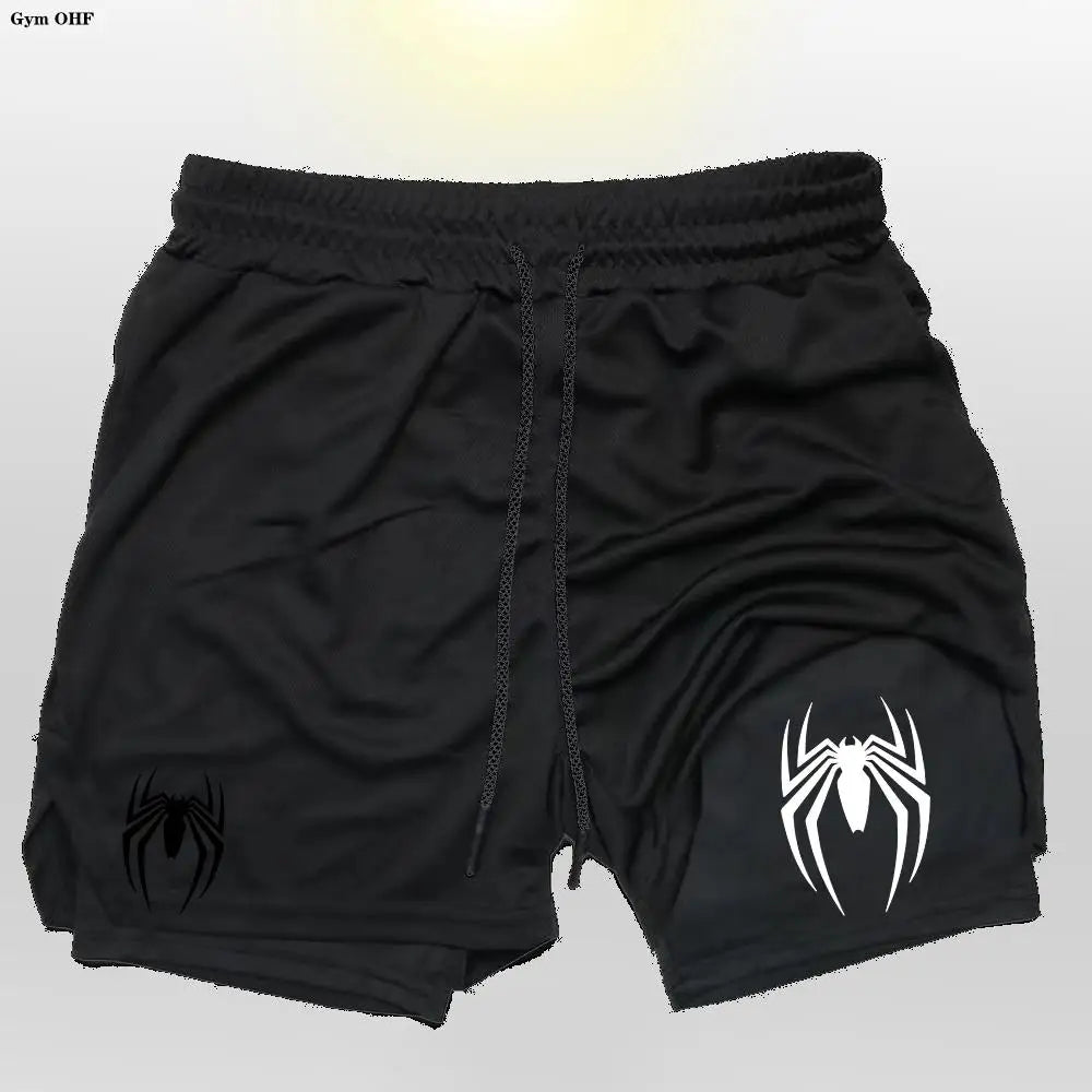 2099 Spider Sport Shorts Men Sportswear Double-Deck Running Shorts 2 In 1 Beach Bottoms Summer Gym Fitness Training Short Pants