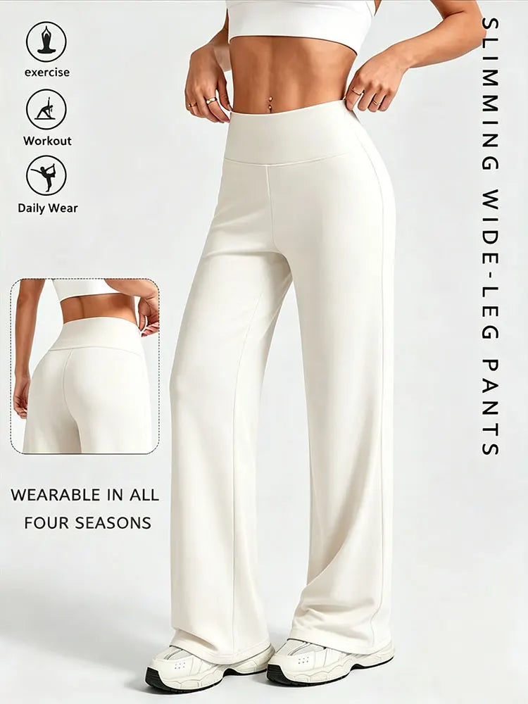 Solid Color Straight Wide Leg Pants Womens Mid Waist Yoga Leggings Fitness Tights Naked Feeling Pilates Running Sports Trousers