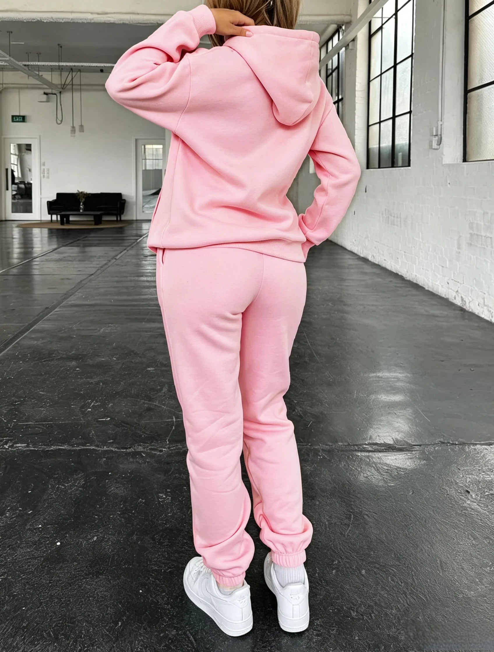 Women 2 Piece Tracksuit Solid Color Drawstring Hoodie & Jogger Pants Set Long Sleeve Loose Casual Sweat Suit Fall Winter Streetw