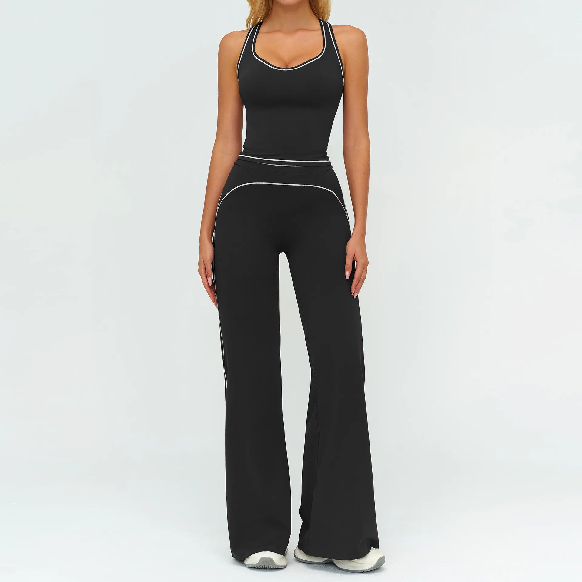 2PCS Yoga Set Gym Clothes Outdoor Sports Outfits Women Tracksuit Gym Fitness Suits Workout Long Sleeved Flared Pants Sportswear - ATFH