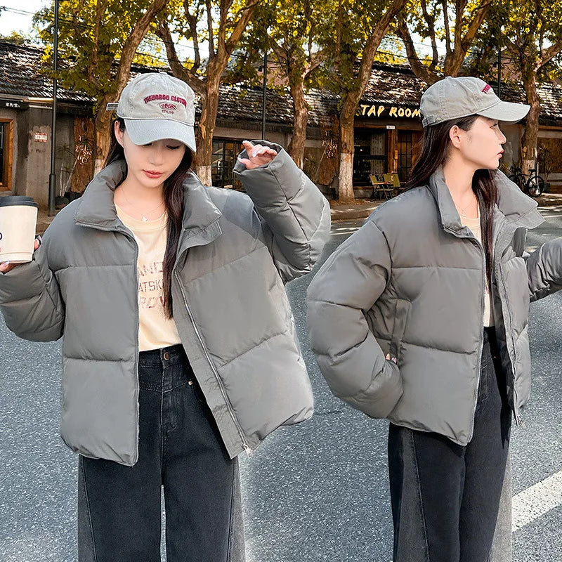 New Winter Women's Quilted Jacket Geometric Print Stand Collar Drawstring Puff Coat For Lady Korean-style Loose Female's Outwear ATFH