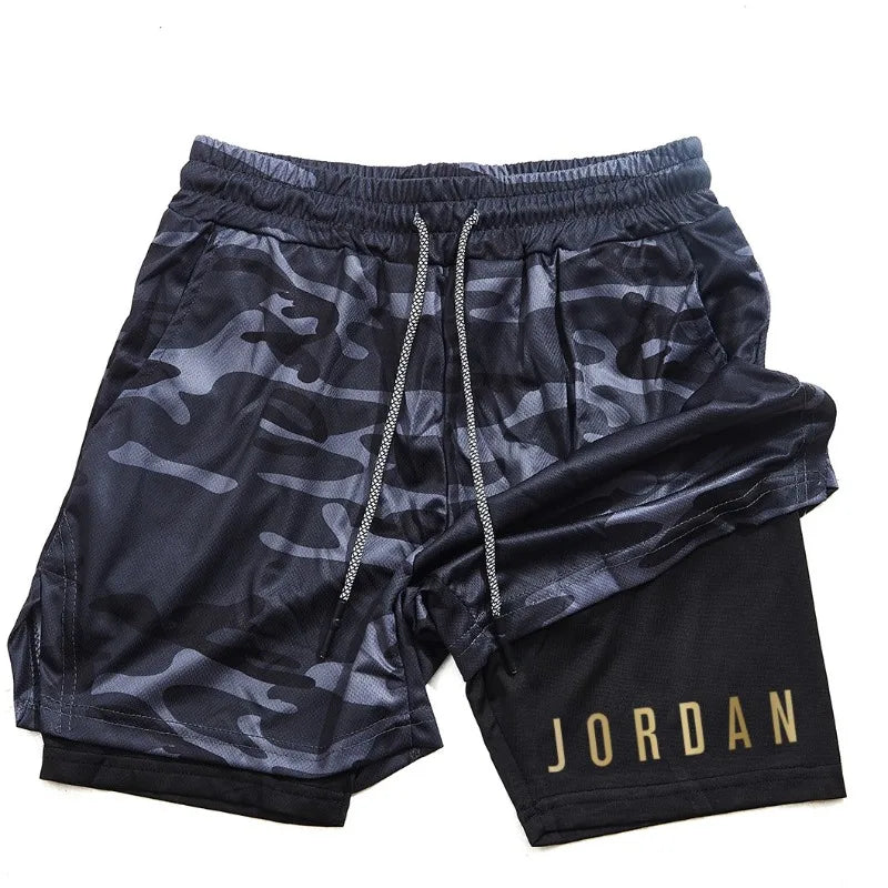 Men's double-layer sports shorts, sports shorts suitable for both running and training.