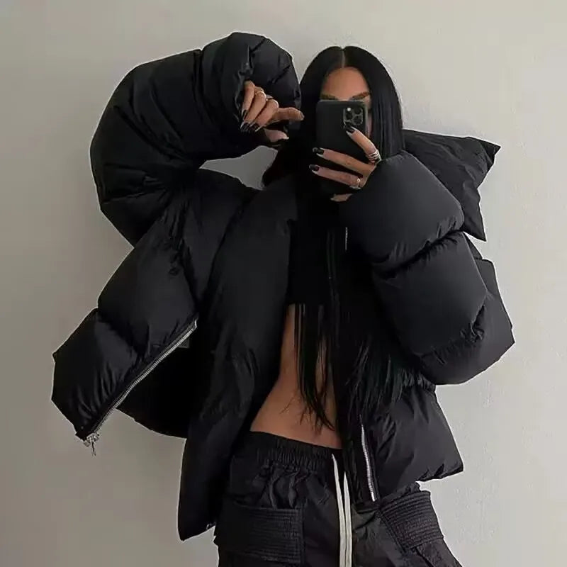 Women Winter Casual Warm Cotton Padded Coat Fashion Zipper Scarf Collar Short Puffer Jacket Ladies Green Parkas Streetwear Femal