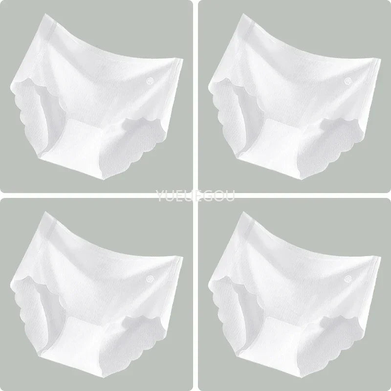 4PCS Ice Silk Seamless Underwear Ultra-thin Women's Panties Sexy Transparent Stretch Briefs High Waist Comfortable Lingerie M-XL