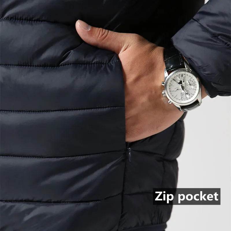 Men Hiking Down Cotton Jacket Hooded Lightweight Parkas Zip Pocket Fashion Outerwear Casual Padded Jacket and Coat Men Winter