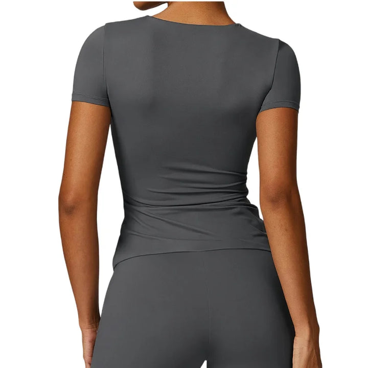 Skin Friendly Soft Shirts Breathable Quick Dry Yoga Top Running T-shirt Short Sleeve Skinny Elastic Fitness Tee Women Sports Top - ATFH