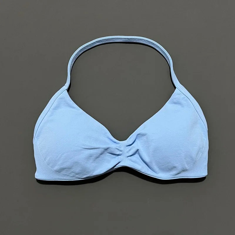 Sports Strappy Bra Yoga Underwear Women Gym Top Running Exercise Backless Bra High Support Active Wear Fitness Workout Halter - ATFH