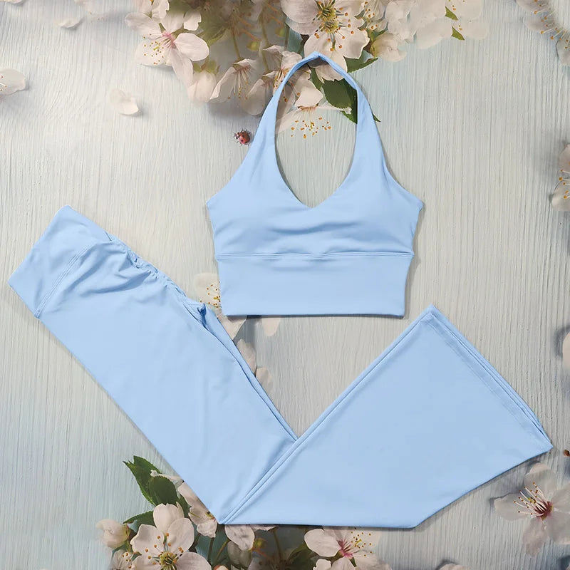 Scrunch Sports Suit Women's Yoga Set Gym Wear Sexy Sports Bras and Flared Leggings Sets Fitness Outfits Female Workout Clothes ATFH