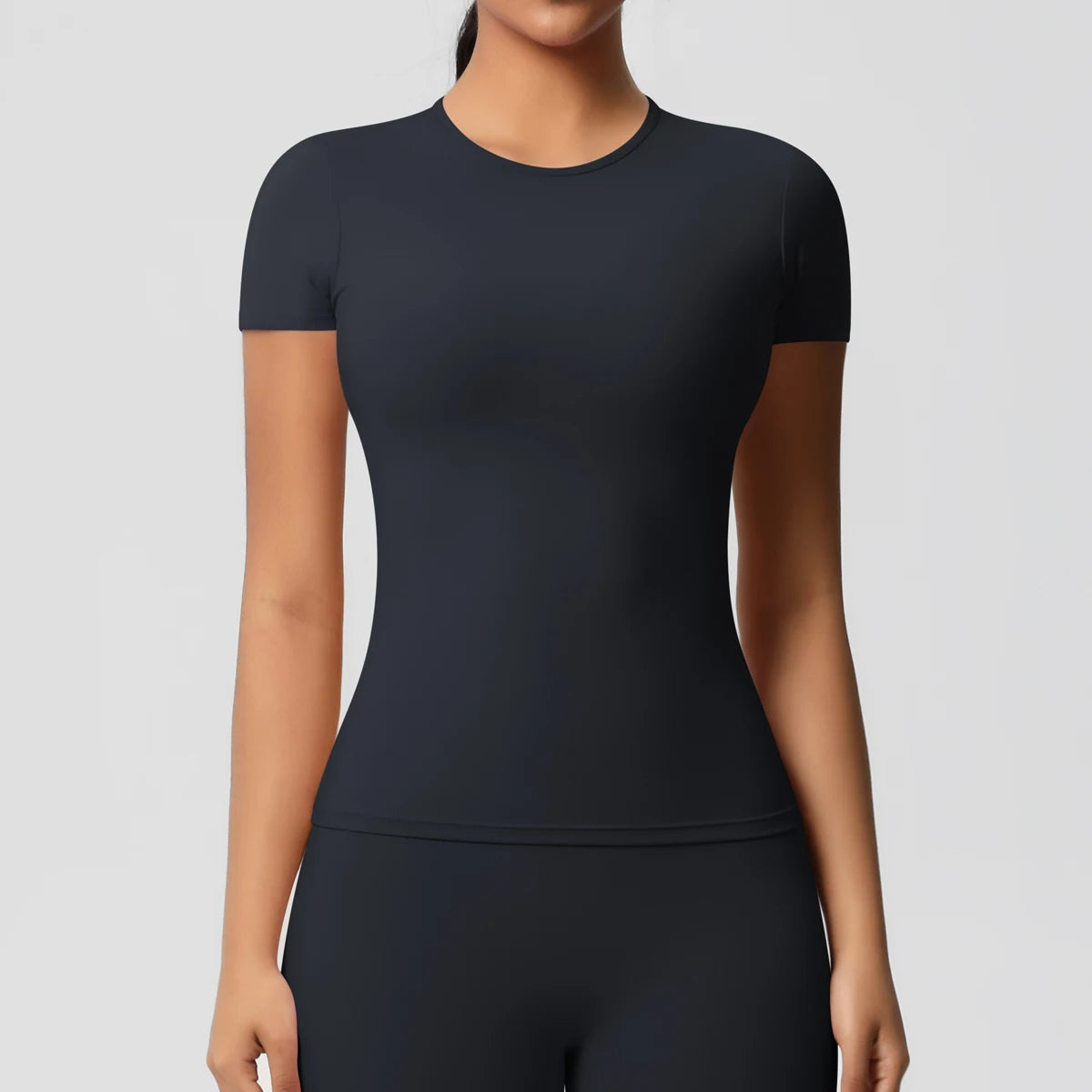 Women Running Sports T Shirt Summer Short Sleeve Round Neck Breathable Stretchy GYM Yoga Slim Fitness Active Top - ATFH