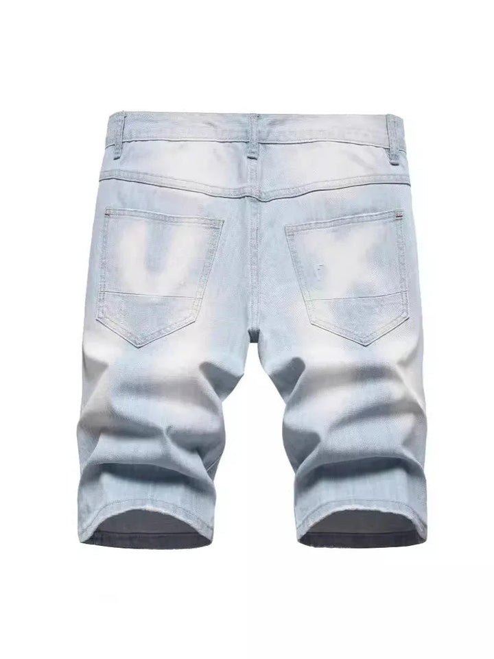 New Summer Men Blue Denim Shorts Italian Style Male Shorts Jeans High Quality Male Stretch Fit Ripped Denim Jeans Shorts Size 38 ATFH