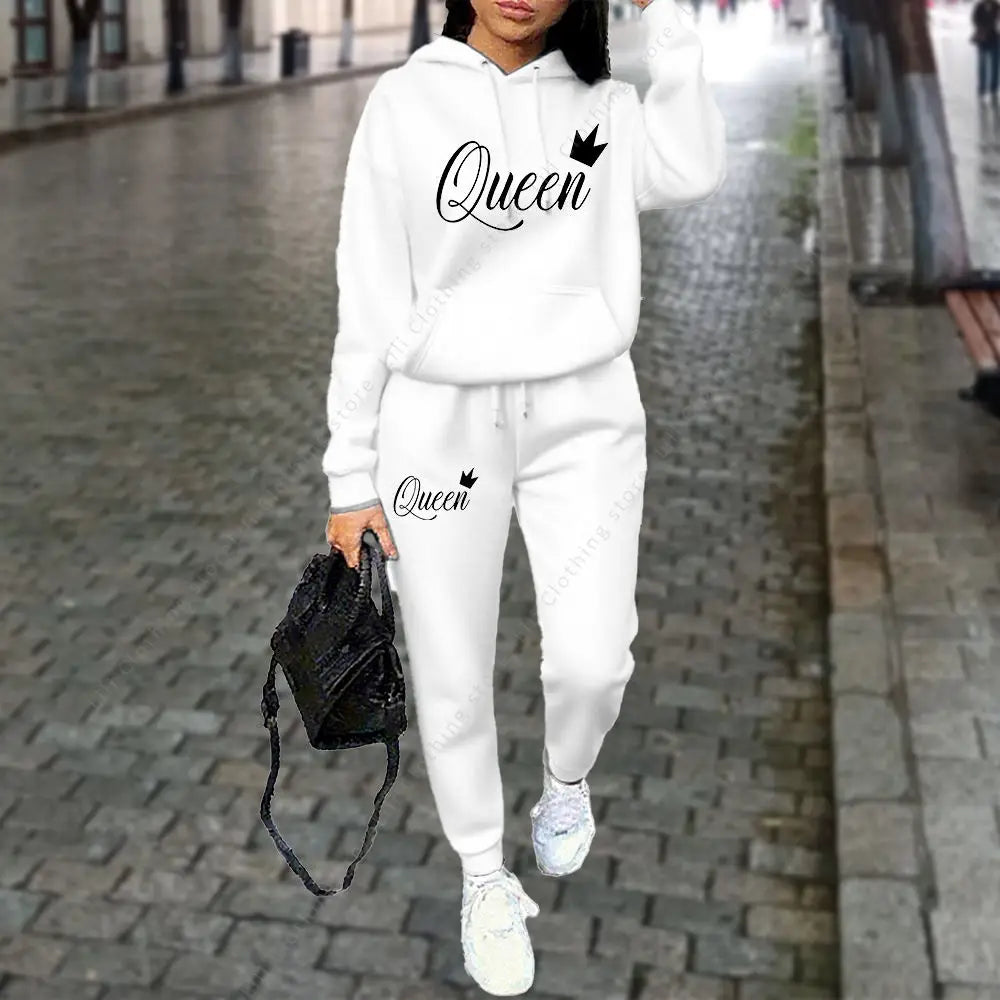 Queen Letter Graphic Print Women's Sets Hoodies Pants 2pcs Suit Autumn Winter Sports Jogging High quality Aesthetic Tracksuit