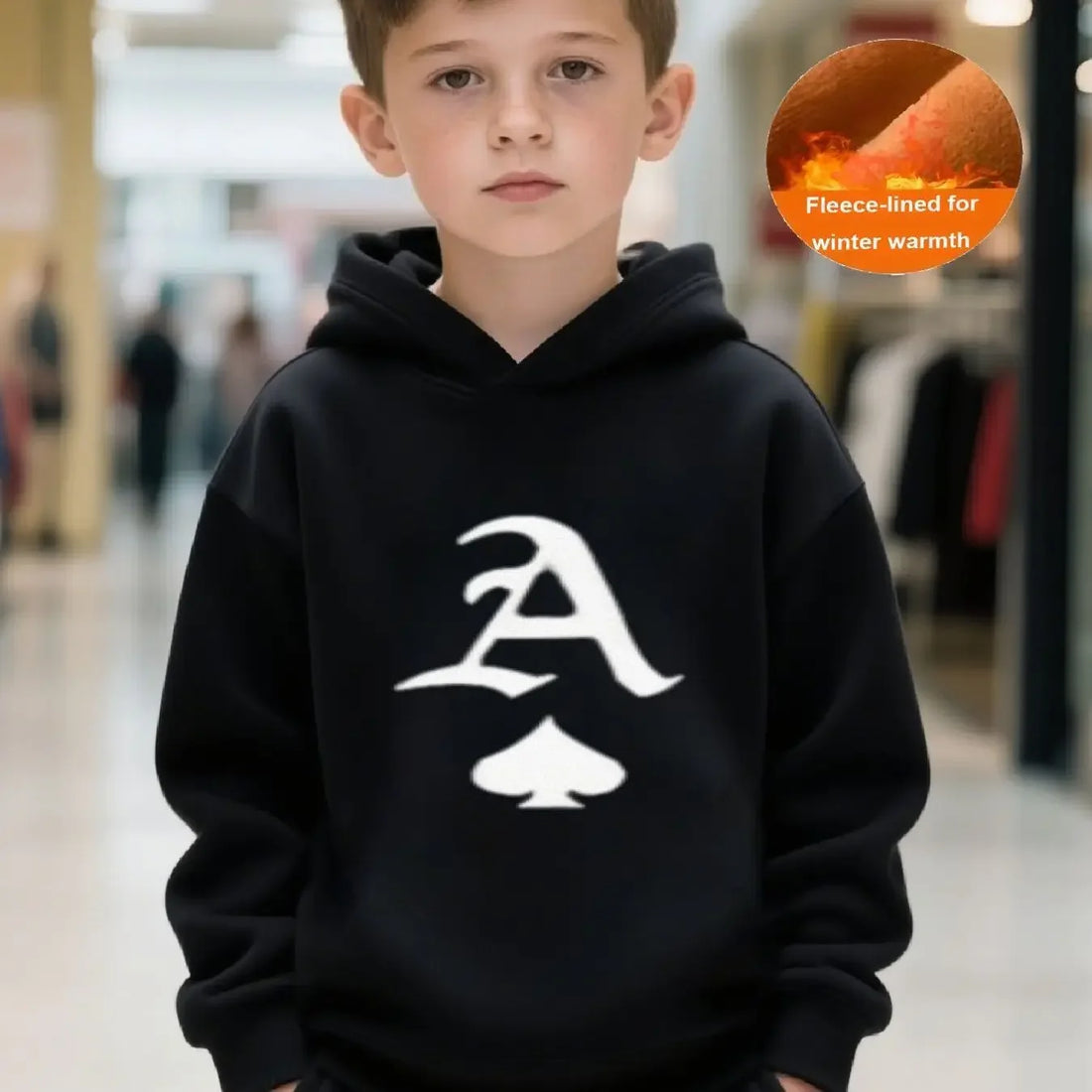 Boys' Hooded Sweatshirt Autumn/Winter Casual Pullover Hoodie Retro Floral Letter A Spade Print Top
